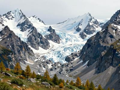 AI-generated illustration of Alps Peaks Surrounding Saas-Fee