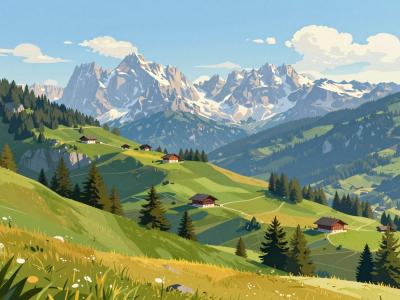 AI-generated illustration of Fribourg Pre-Alps Panorama