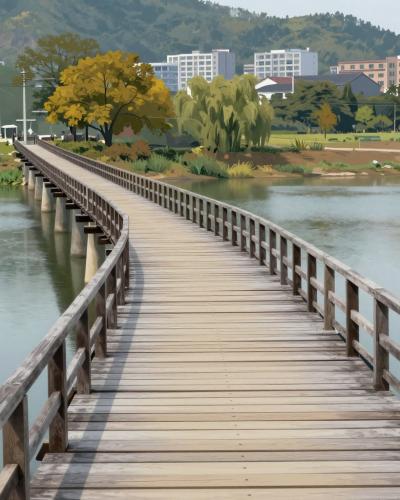 AI-generated illustration of Wooden Footbridge (Hurden) / Holzbrücke Rapperswil-Hurden