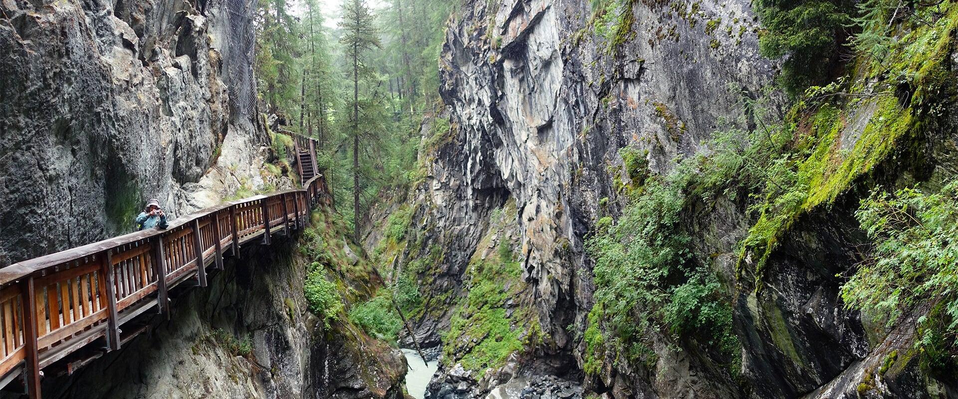 The wooden walkway through the Gorner Gorge near Zermatt