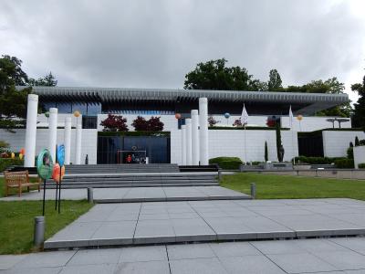 The colonnaded entrance of the Olympic Museum in Lausanne