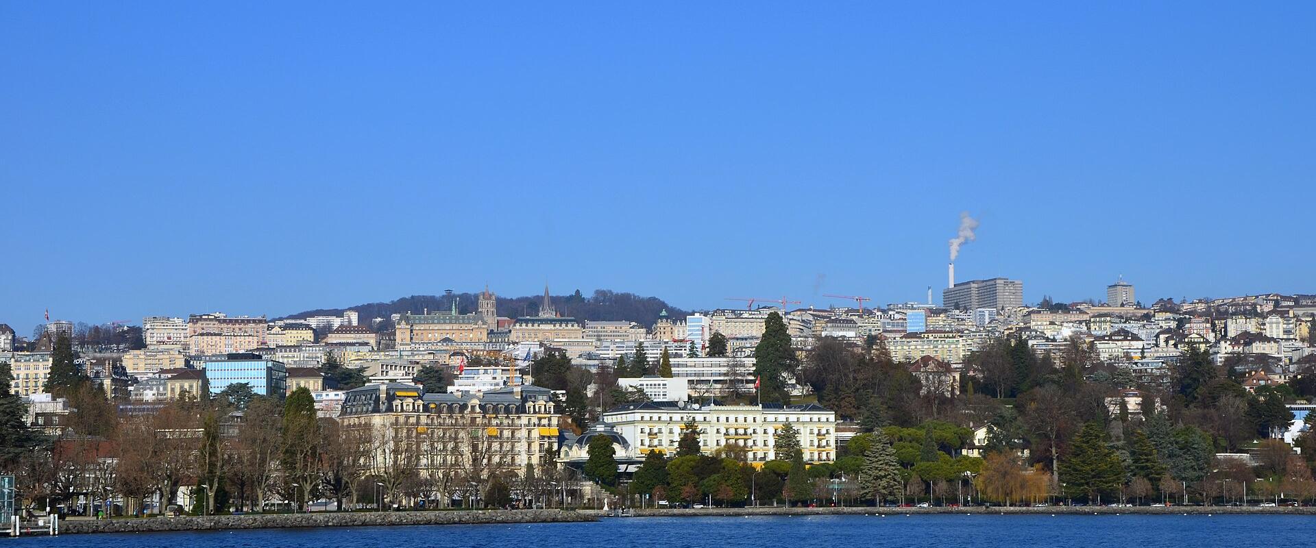 Lausanne spread across its hillside, seen from Lake Geneva