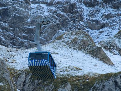 The Säntis cable car climbing the rock face above Schwägalp