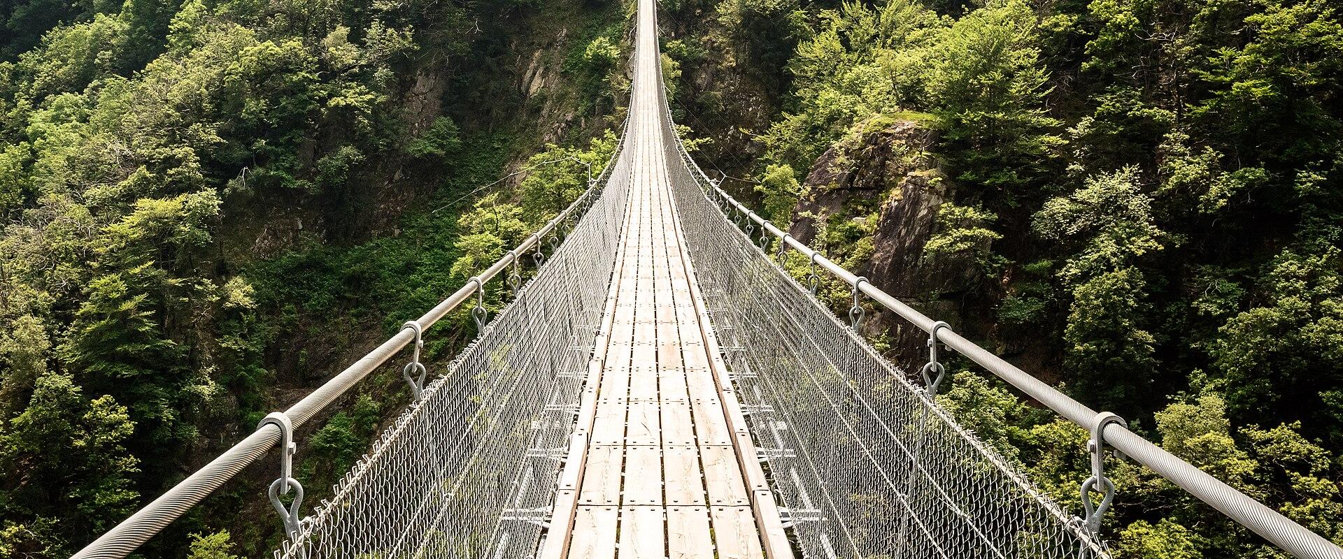 The Carasc Tibetan bridge spanning the Sementina valley above Bellinzona