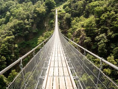 The Carasc Tibetan bridge spanning the Sementina valley above Bellinzona