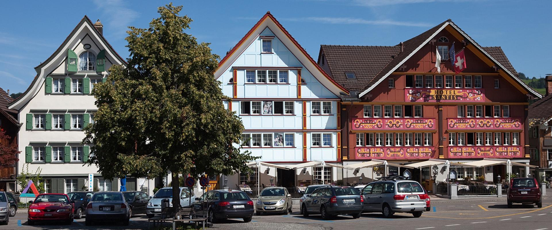 Painted houses around the Landsgemeindeplatz in Appenzell