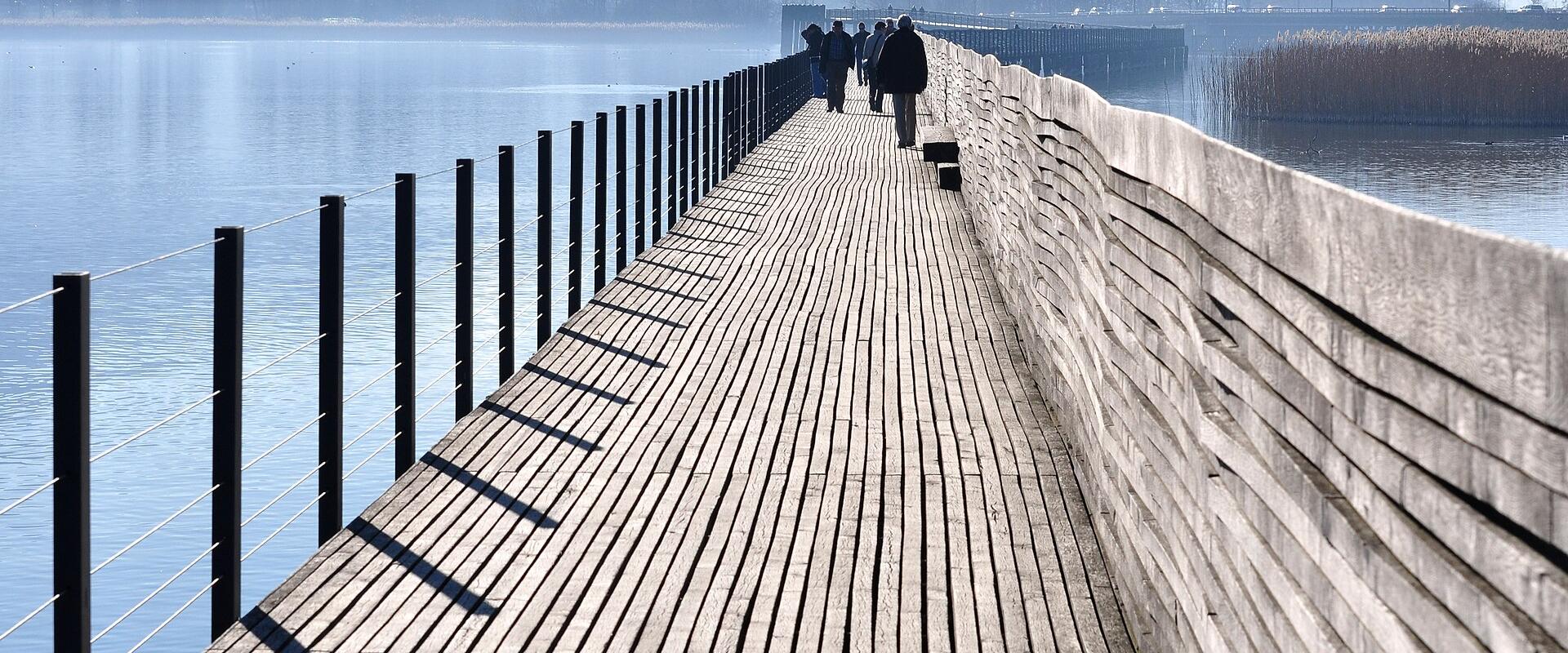 The wooden footbridge from Rapperswil to Hurden across Lake Zurich