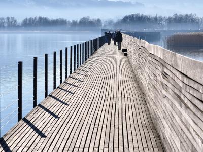The wooden footbridge from Rapperswil to Hurden across Lake Zurich