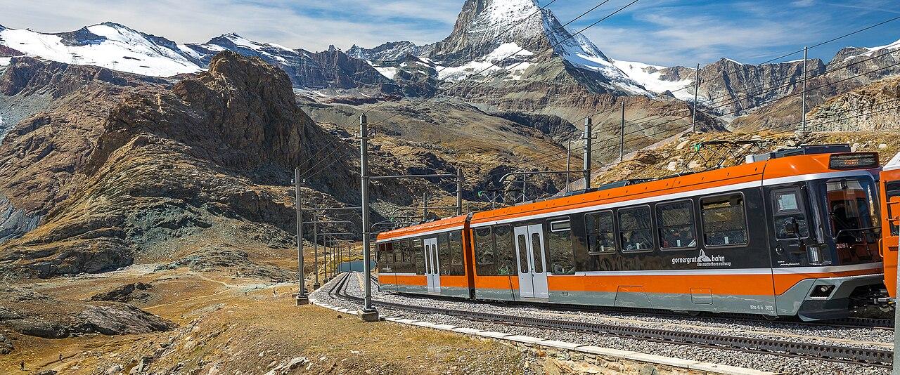 Gornergrat railway below the Matterhorn above Zermatt
