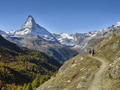 The Matterhorn above a hiking trail near Zermatt, Valais