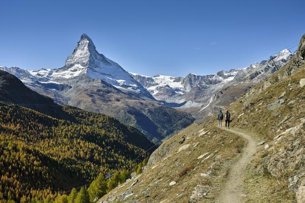 The Matterhorn above a hiking trail near Zermatt, Valais