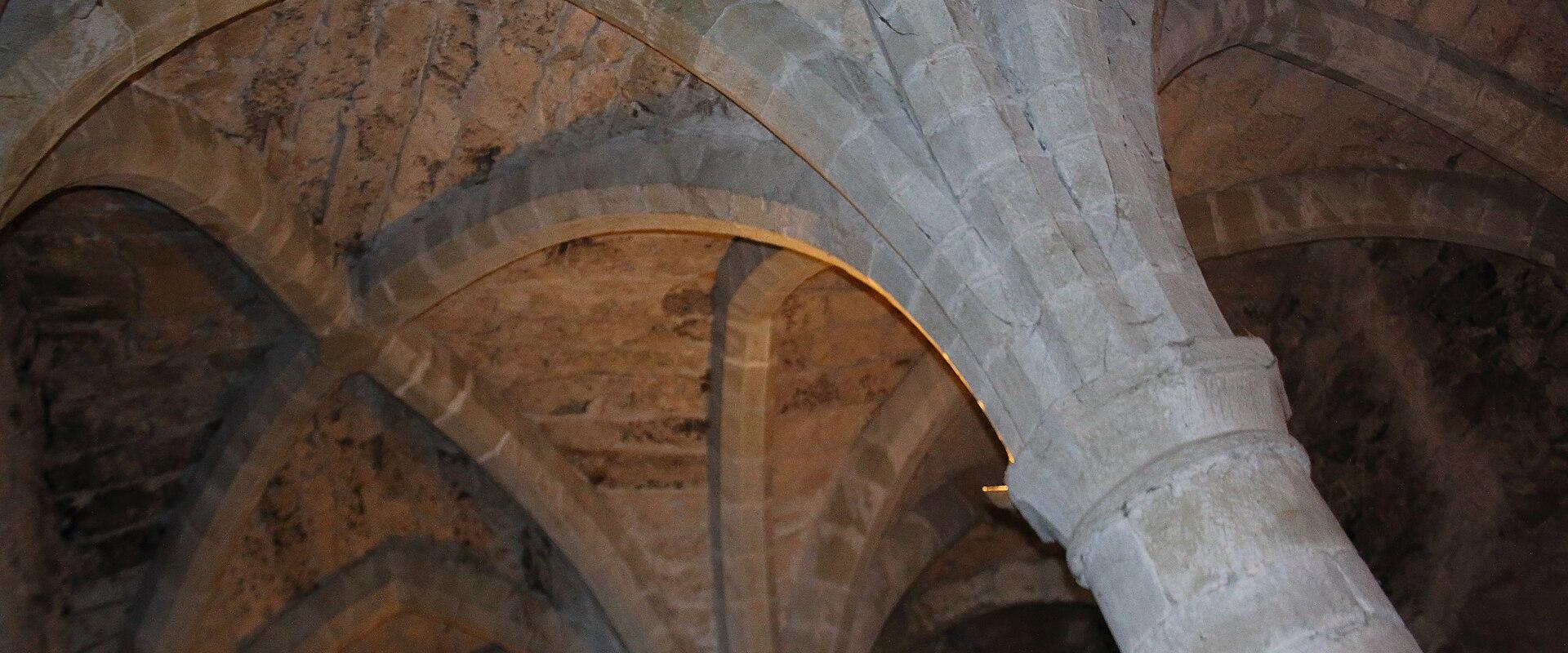 Vaulted Gothic hall inside the Château de Chillon