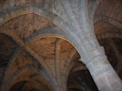 Vaulted Gothic hall inside the Château de Chillon
