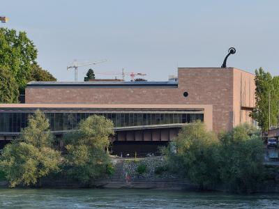 Mario Botta's Museum Tinguely building on the bank of the Rhine in Basel