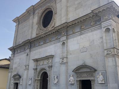 The white Renaissance facade of Lugano Cathedral of San Lorenzo