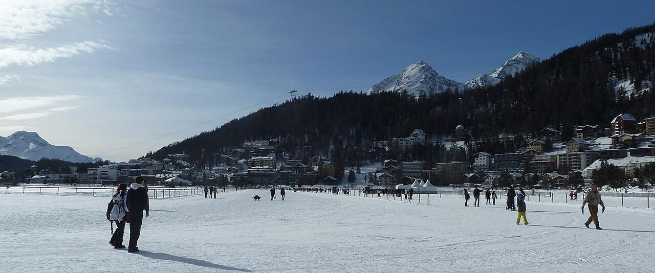 Walkers on the frozen Lake St. Moritz
