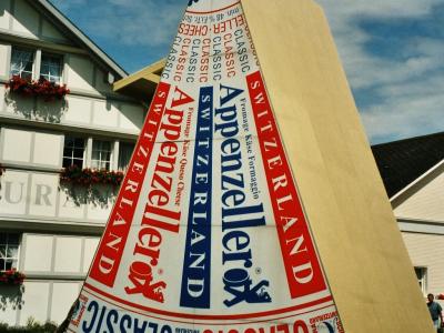 Giant Appenzeller cheese sign at the show dairy in Stein
