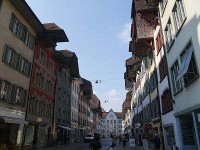 A street of painted-gable houses in Aarau's old town