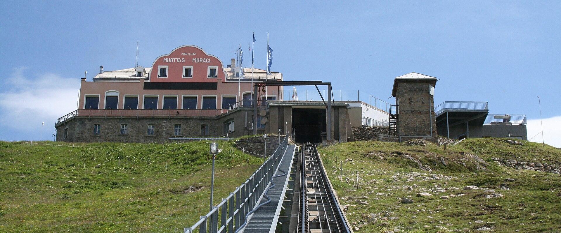 The historic hotel and funicular station on Muottas Muragl