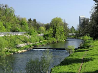The Wiese river flowing through Riehen