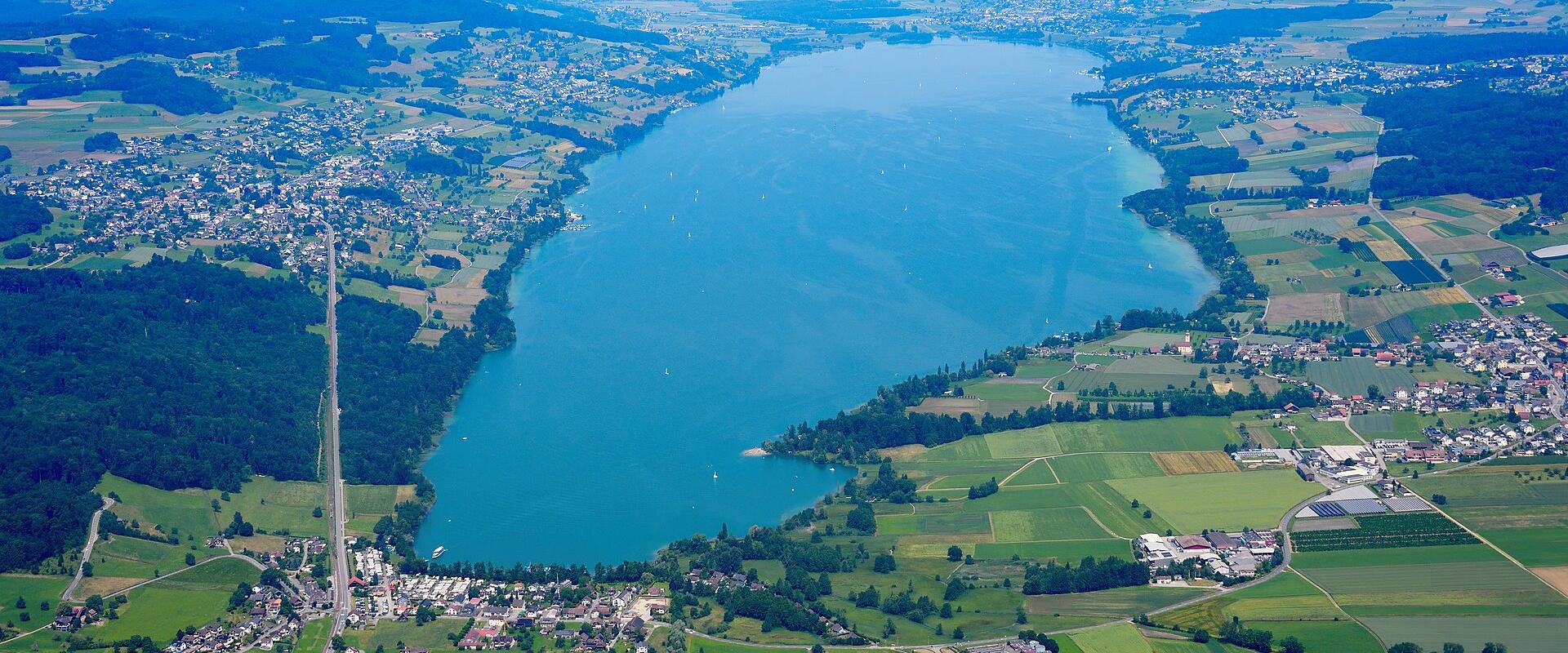 Aerial view of Lake Hallwil in the Aargau countryside