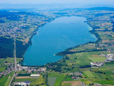 Aerial view of Lake Hallwil in the Aargau countryside