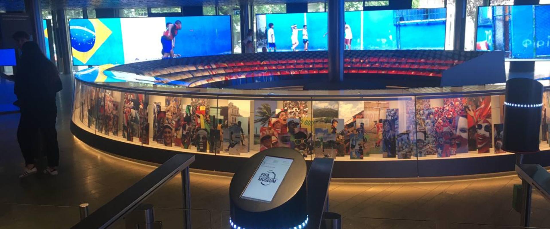 The central exhibition hall of the FIFA World Football Museum, Zürich