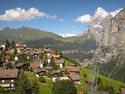Chalets of Mürren on the cliff-top terrace above the Lauterbrunnen Valley
