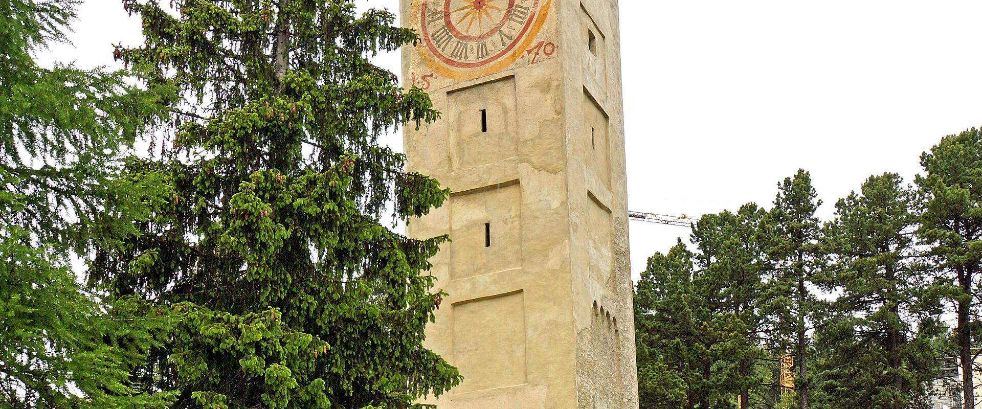 The Leaning Tower of St. Moritz among the larches