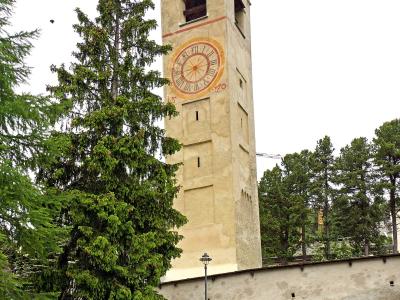 The Leaning Tower of St. Moritz among the larches