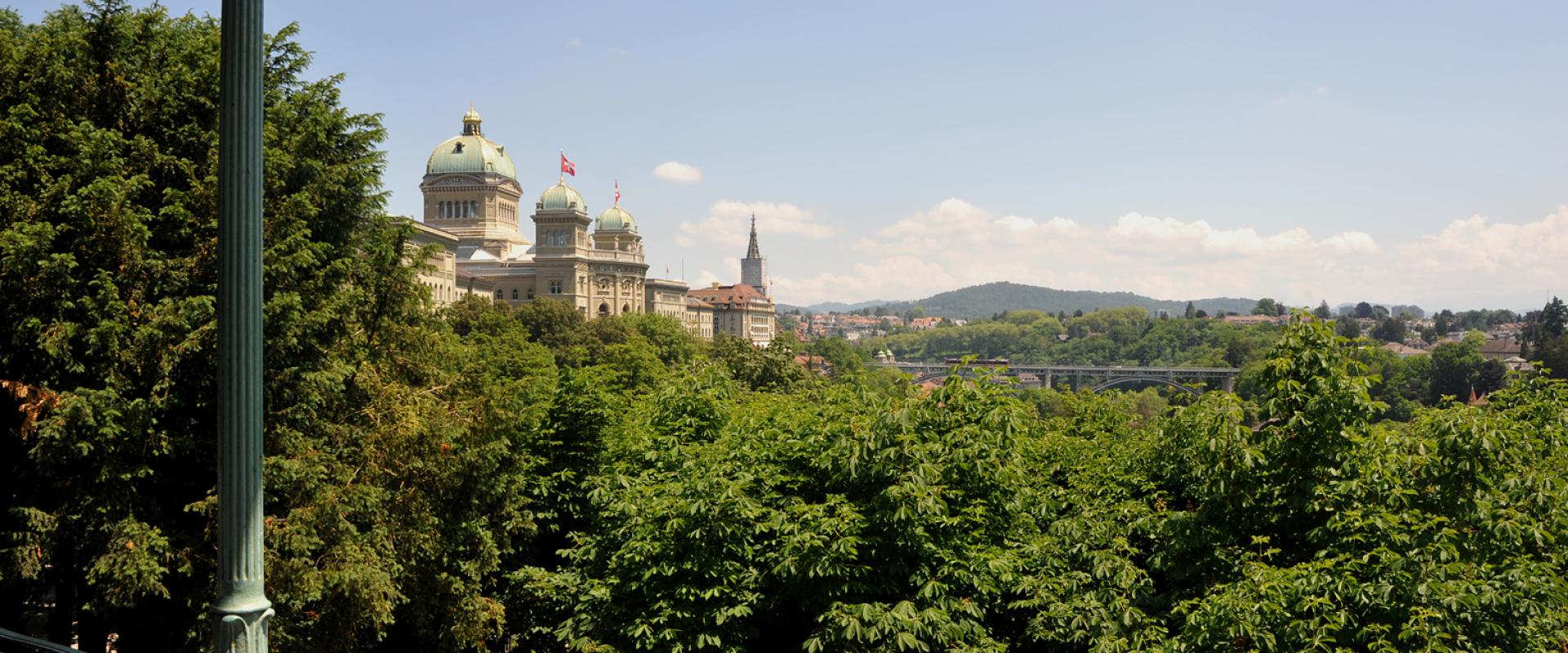View from the Kleine Schanze park towards the Federal Palace in Bern