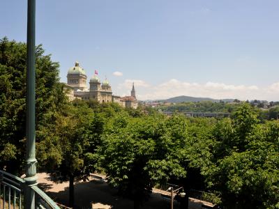 View from the Kleine Schanze park towards the Federal Palace in Bern