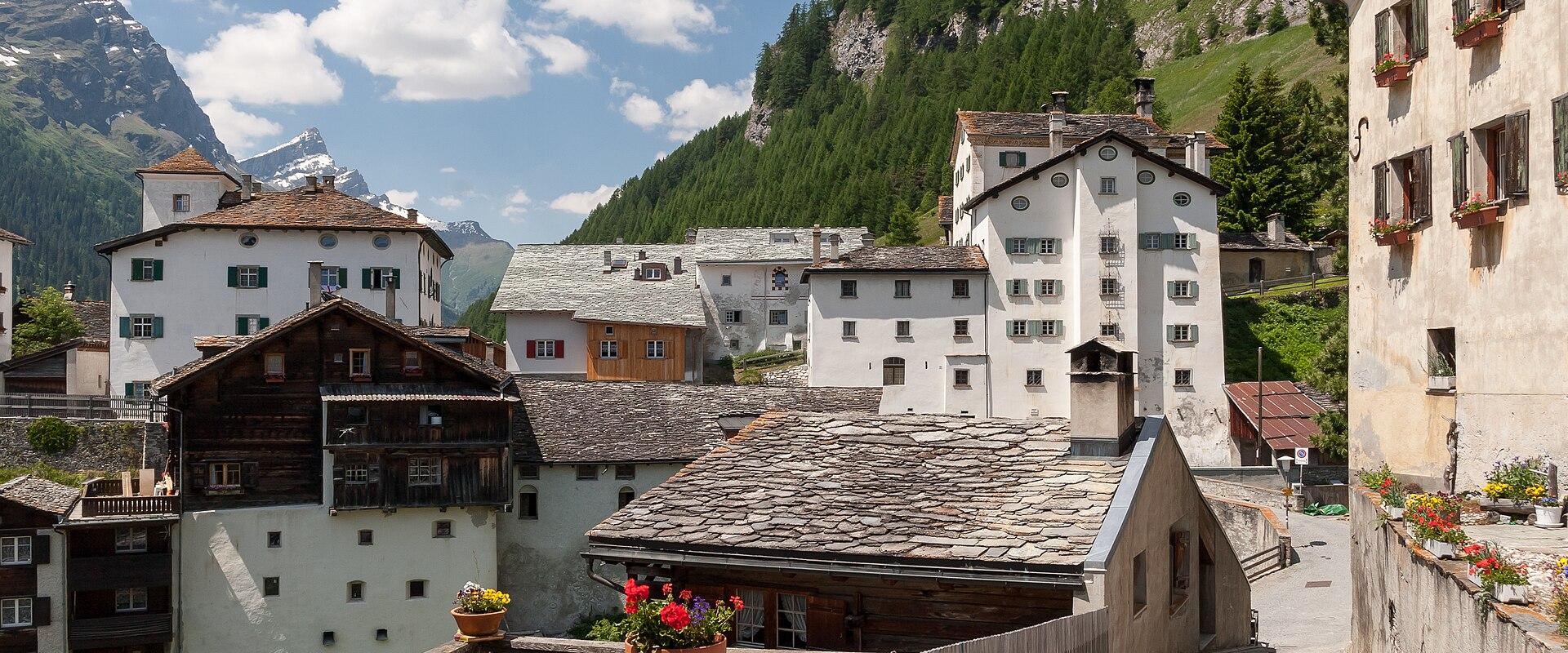 The stone houses of Splügen in the Rheinwald valley